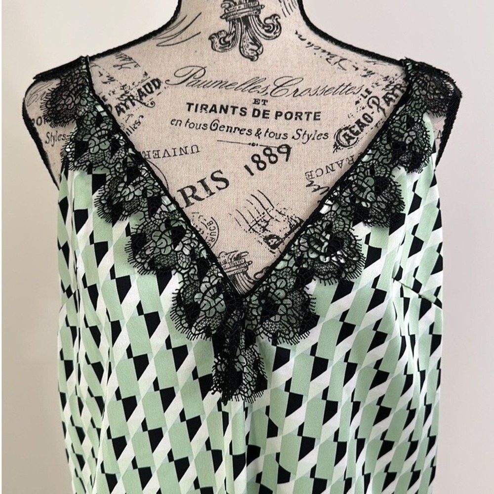 Future Collective Kahlana Barfield Brown Green Geometric Lace Slip Dress XS NWT - Picture 5 of 10